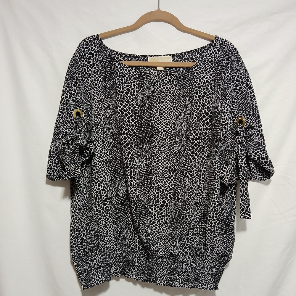 Michael Kors Animal Print‎ Blouse Gold Detail 3/4 Sleeve Top 0X
